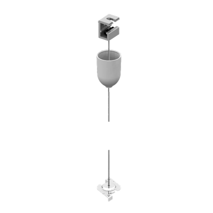 Bracket for mounting on ceiling, screw tensioner, plastic ceiling rose, Ø 1.5 mm 1.5 m-long steel cable with ball end, clip for quick mounting