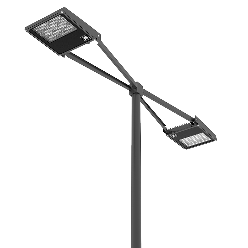 Double arm at 180° with pole top Ø 60÷76 mm/Ø 2.36"÷2.99" SQUARE+1